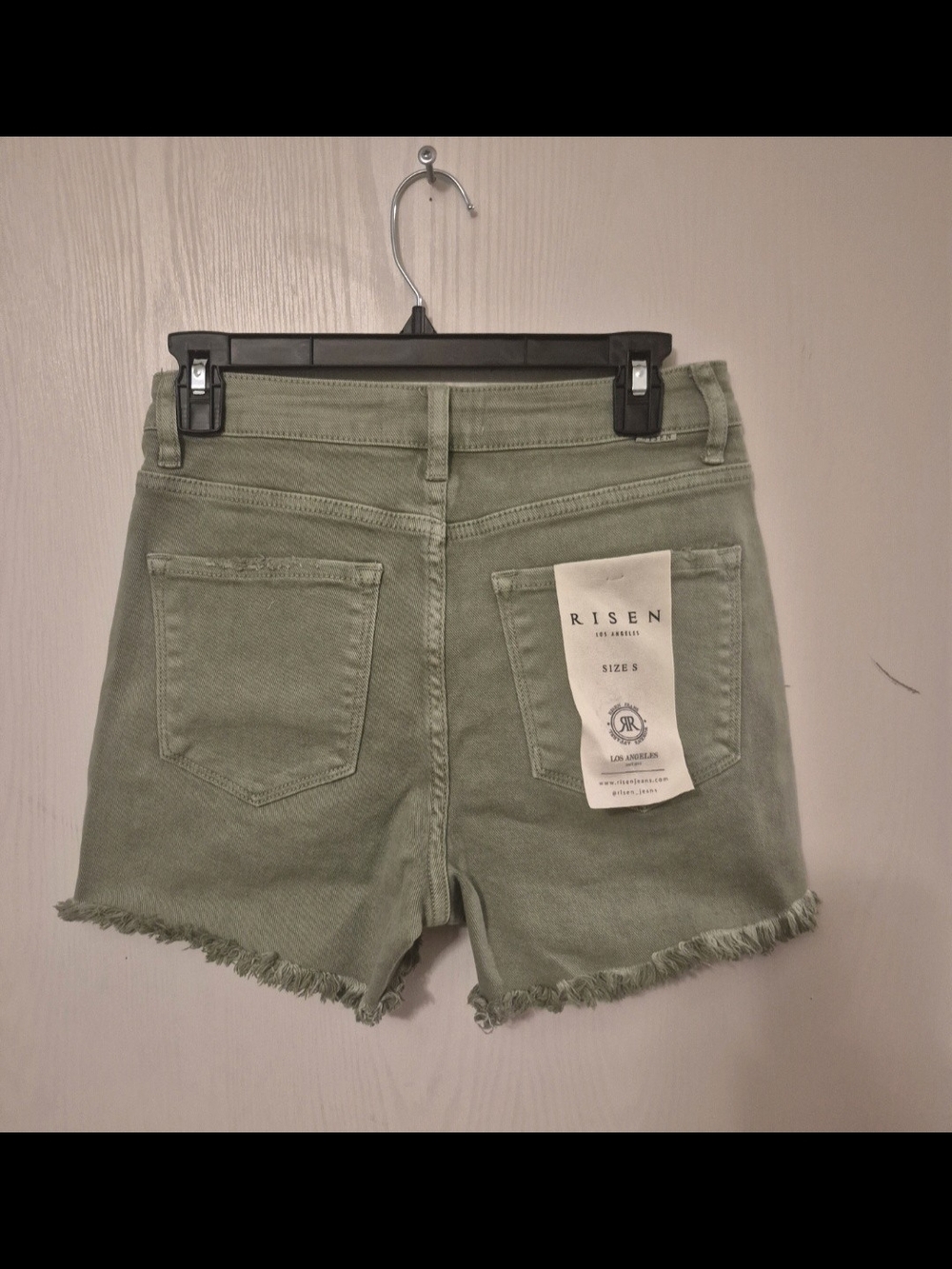 Olive Green Frayed Hem Women's Denim Shorts - Size S
